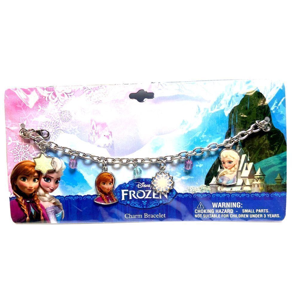 Disney Frozen Anna Elsa Snowflakes Silver Colored Charm Bracelet 4 Charms